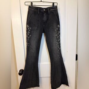 DRIFTWOOD Farrah Charcoal Gray Embroidered Flare Jeans